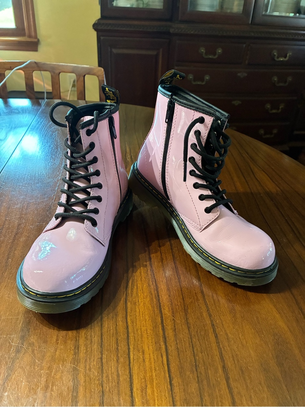 Dr Martens Pink Lace-Up Patent Combat Boots